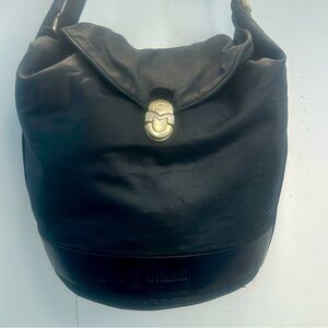 Marino Orlandi Bucket black leather and nylon swing bag